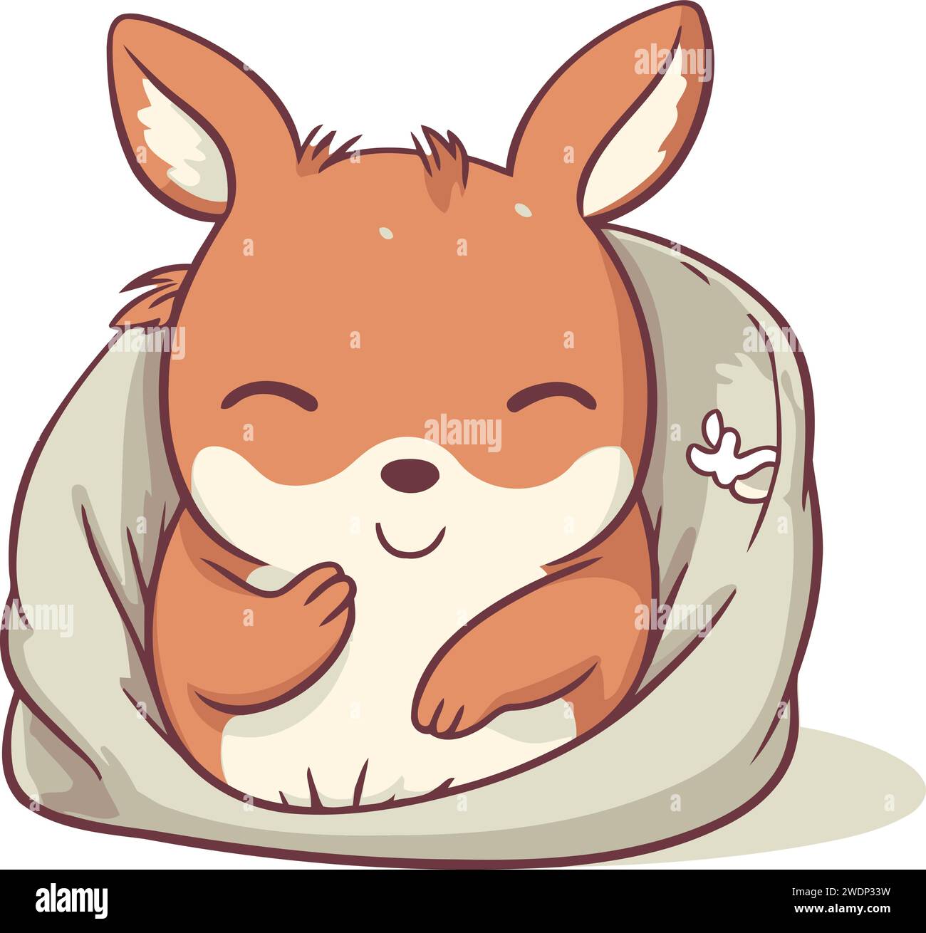 Cute kawaii fox sleeping in a bag. Vector illustration Stock Vector