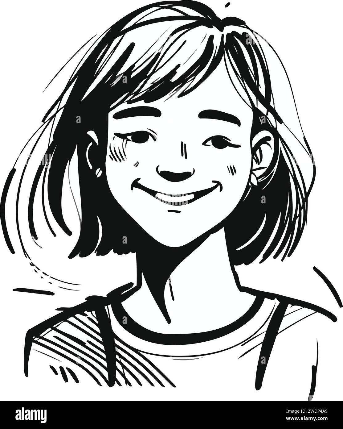 Portrait of a smiling girl. Vector illustration in sketch style Stock