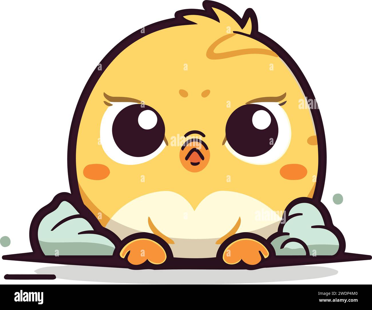 Cute Chick Peeking Out from Behind Vector Cartoon Character Illustration Stock Vector