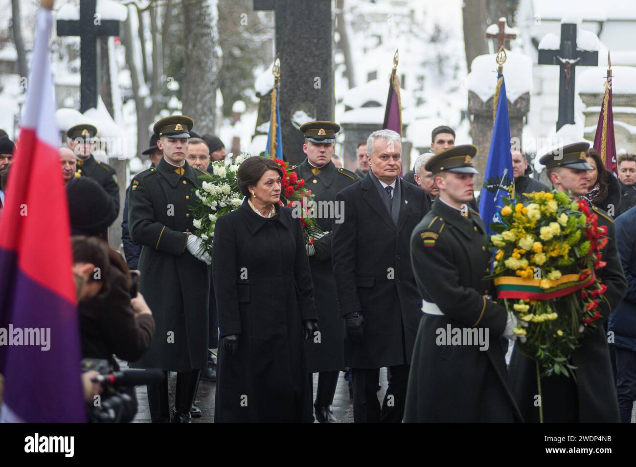 Vilnius, Lithuania. 21st Jan, 2024. Lithuanian President Gintas Nauseda and First Lady Diana Nausediene attend the 161st anniversary ceremony of the anti-Russian January Uprising at the Rasu Cemetery. Credit: SOPA Images Limited/Alamy Live News Stock Photo