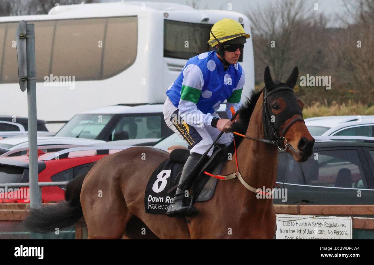 Down Royal Racecourse, Lisburn, Northern Ireland. 26th Dec 2023. Boxing Day National Hunt meeting - Irish Stallion Farms EBF Beginners Chase. Racehorse Marronstown (8) ridden by jockey Mr B ONeill trained by D M Christie. Stock Photo