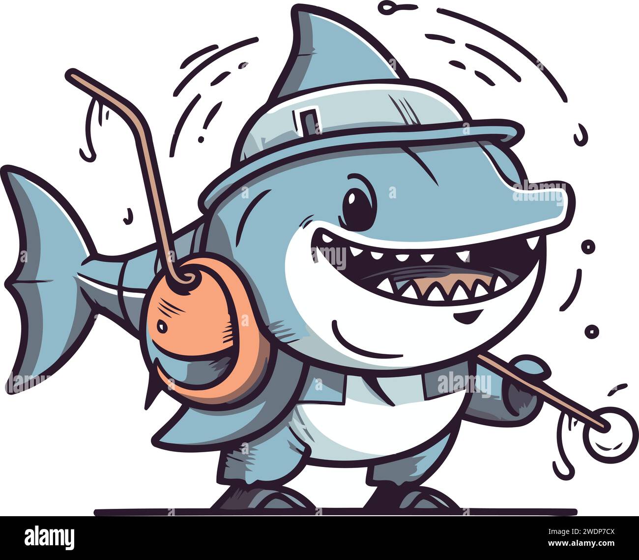 Cartoon shark with fishing rod and fishing rod. Vector illustration Stock  Vector Image & Art - Alamy