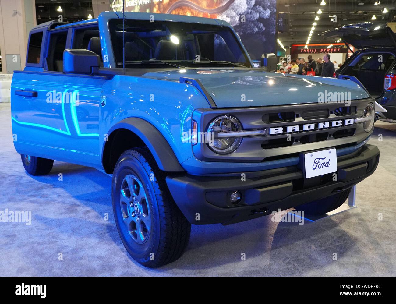 Philadelphia, Pennsylvania, U.S - January 14, 2024 - The light blue color of the new 2024 Ford Bronco Big Bend Stock Photo