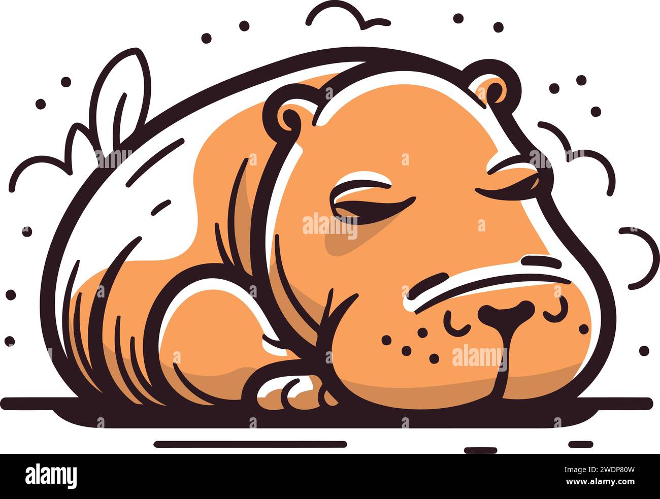 Hippopotamus sleeping on the ground. Vector illustration isolated on