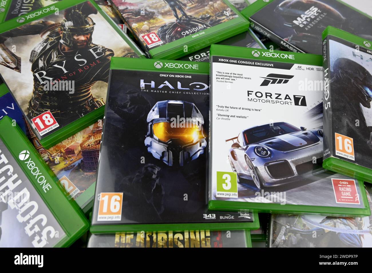 Microsoft Xbox One video games selection editorial image Wales, UK