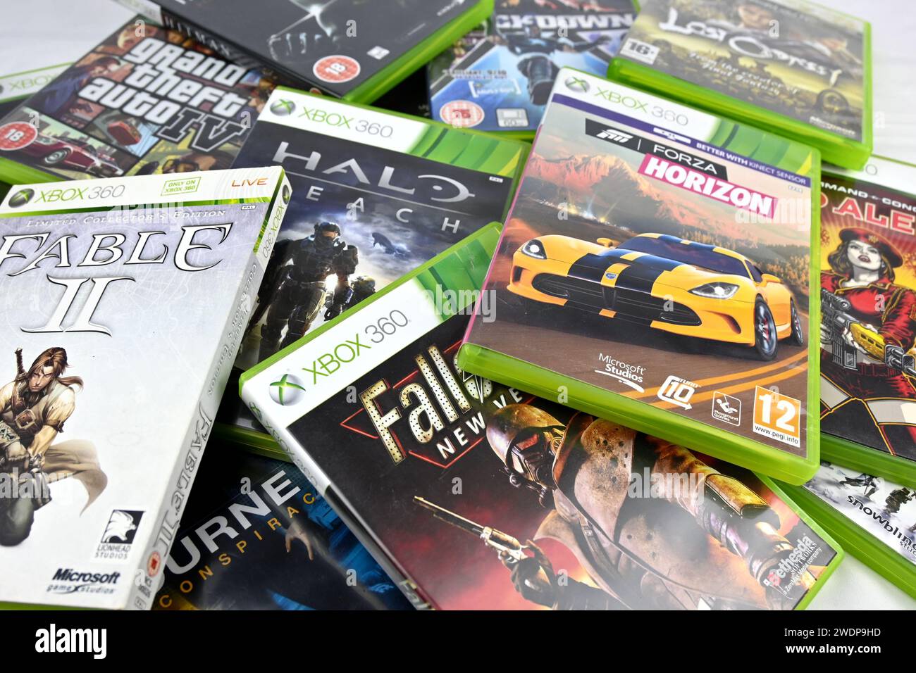 Xbox 360 video game physical cases collage Wales, UK 21 January