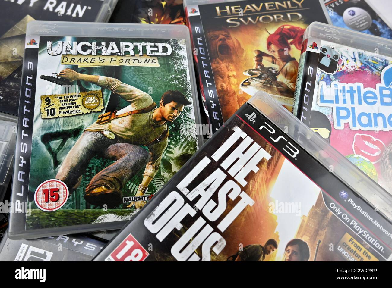 Playstation 3 video game collection physical cases collage  – Wales, UK  –  21 January 2024 Stock Photo