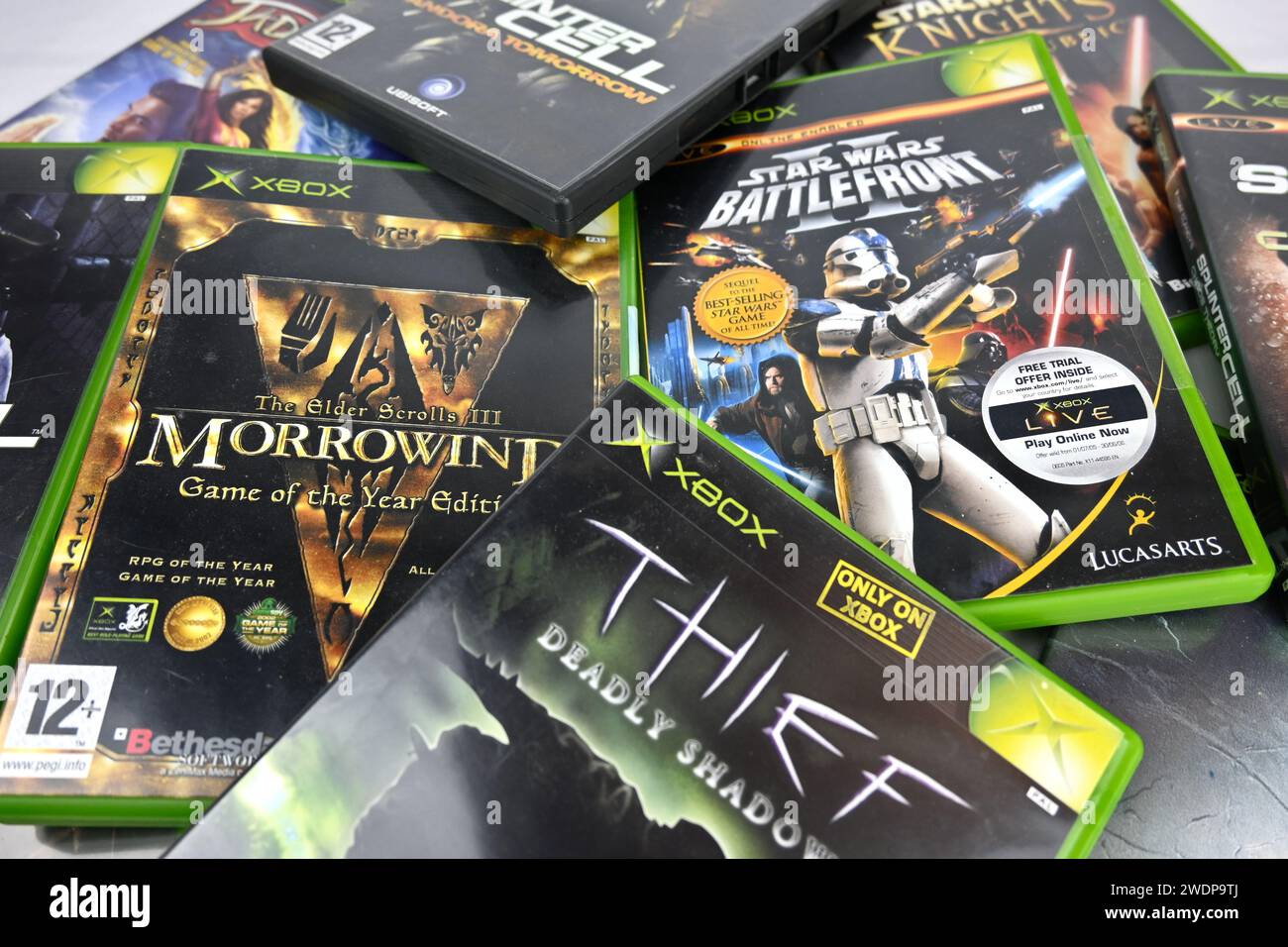 Microsoft Xbox Original video game physical cases collage Wales, UK