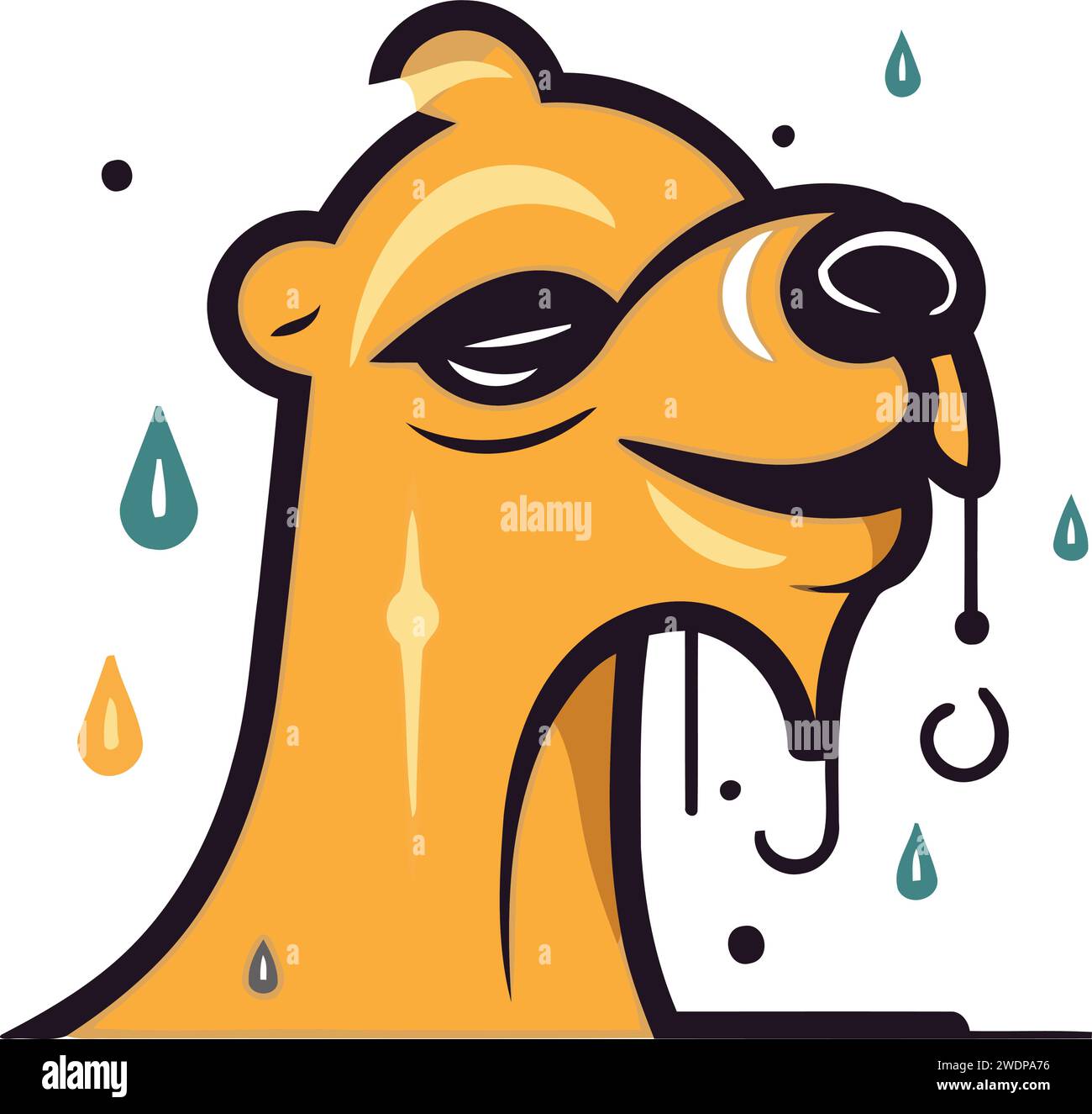 Cute dog in rain drops. Vector illustration in flat style. Stock Vector