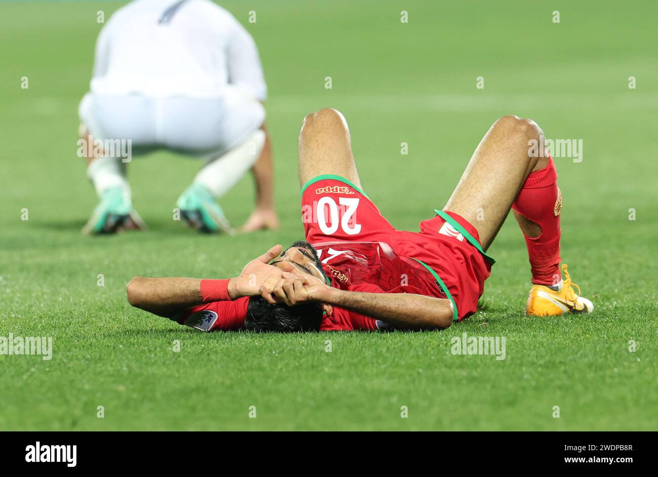 Doha, Qatar. 21st Jan, 2024. Salaah Said Al Yahyaei of Oman reacts