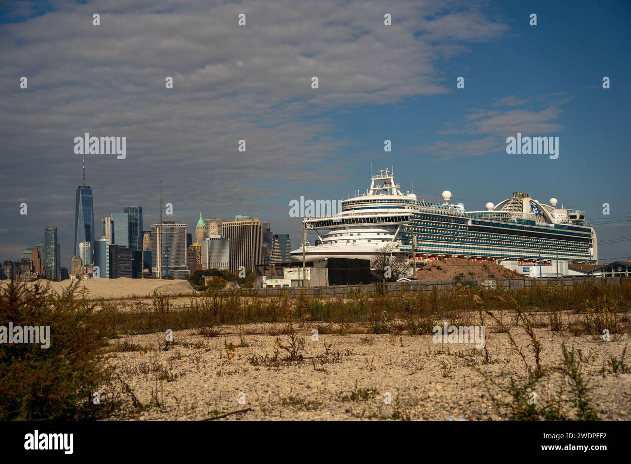 Emerald Princess cruise ship docked in Red Hook Brooklyn NYC with the