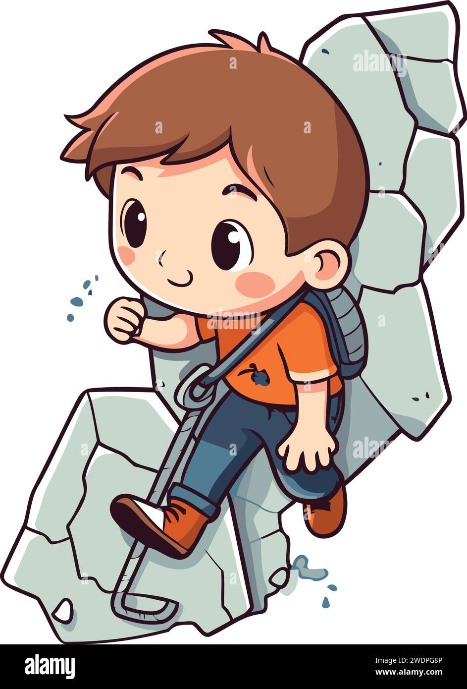 Boy climbing on the rock. Vector illustration of a child climbing on a ...