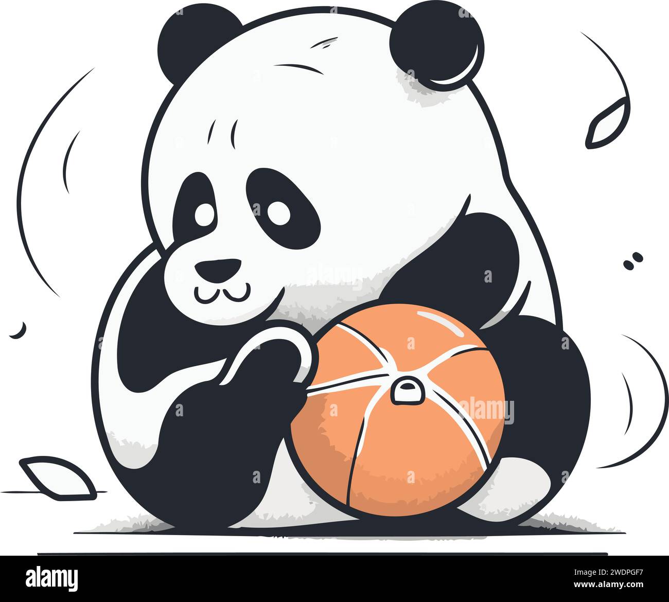 Cute panda playing basketball. Vector illustration in cartoon style
