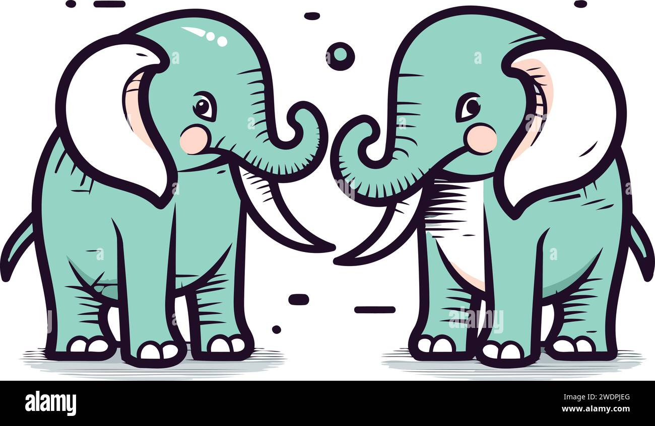 Cute cartoon elephants. Vector illustration isolated on a white ...