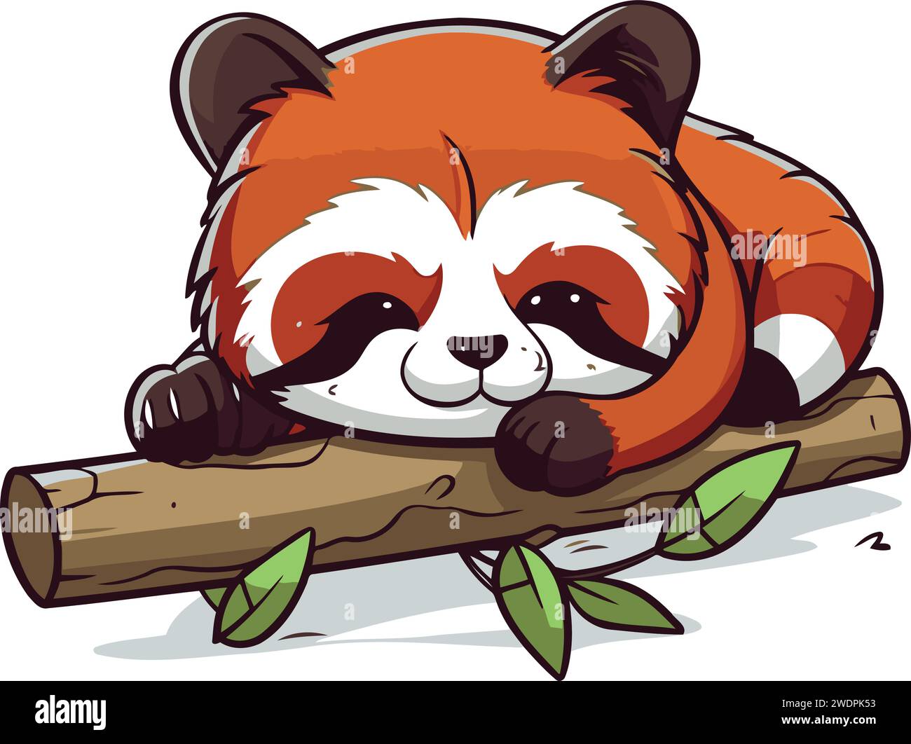 Cute red panda sleeping on a tree branch. Vector illustration Stock