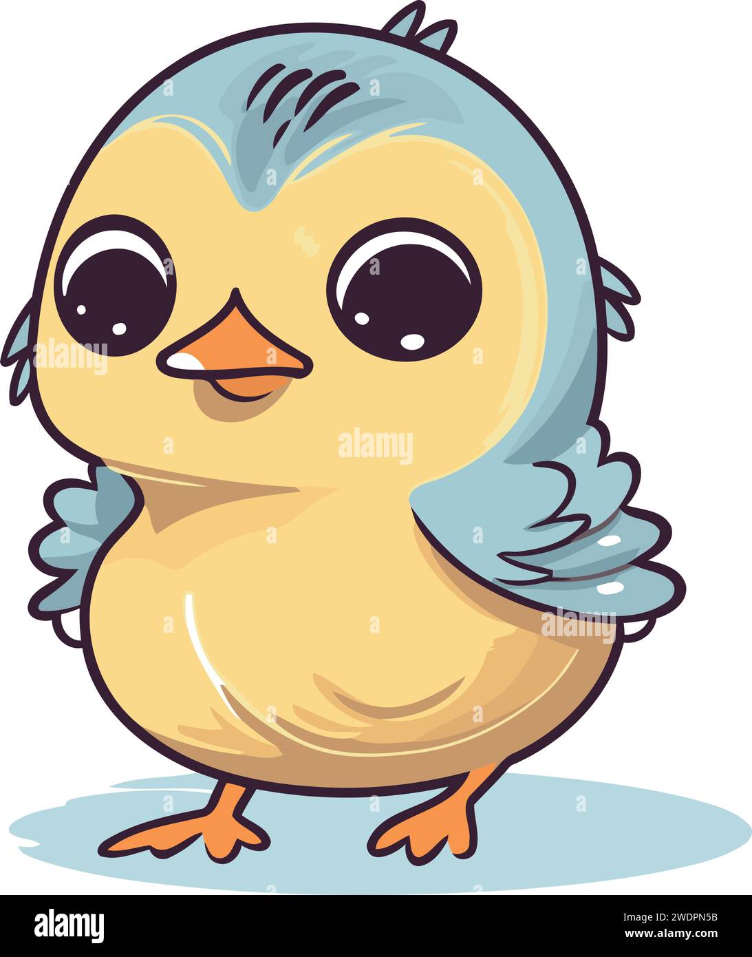 Cute little blue bird isolated on white background. Vector illustration