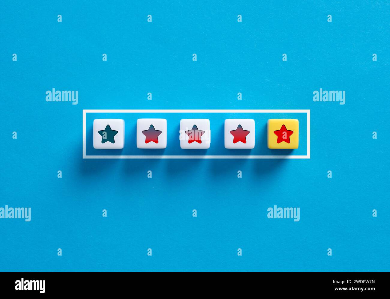 Growing star level rating bar up to five stars. Increasing customer
