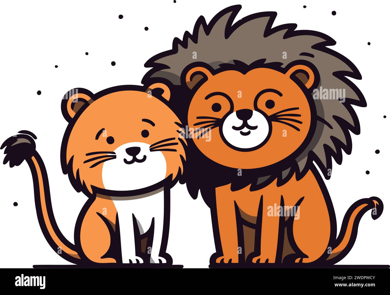Lion and lioness. Vector illustration in cartoon style on white ...