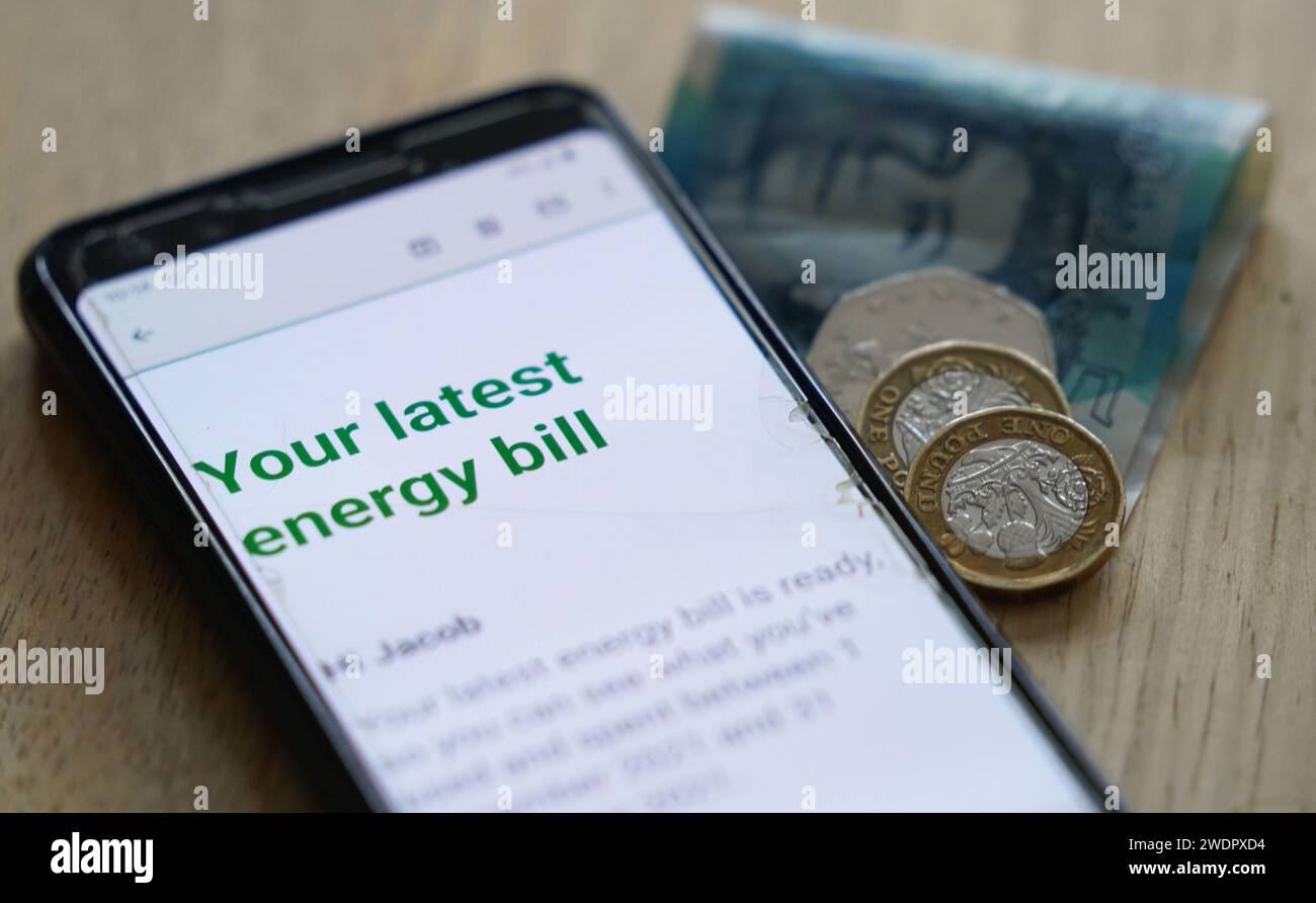 File photo dated 03/02/22 of an online energy bill. More than 465,000 households in the UK will experience 'fuel poverty' this winter due to a price cap increase in January, figures show. Data science firm Outra revealed that the price cap increase on January 1 led to a 12.2% rise in households affected by fuel poverty, compared to October 2023. A household is in fuel poverty when they spend more than 10% of their income on heating. Issue date: Monday January 22, 2024. Stock Photo