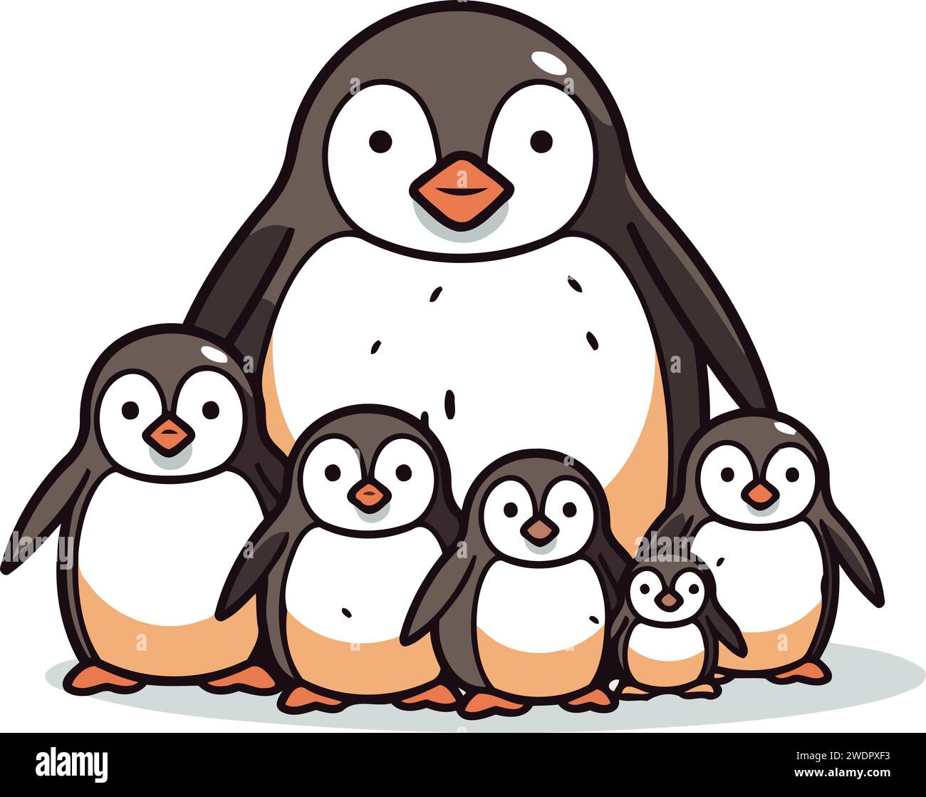 Penguin family. Cute cartoon character. Vector illustration Stock