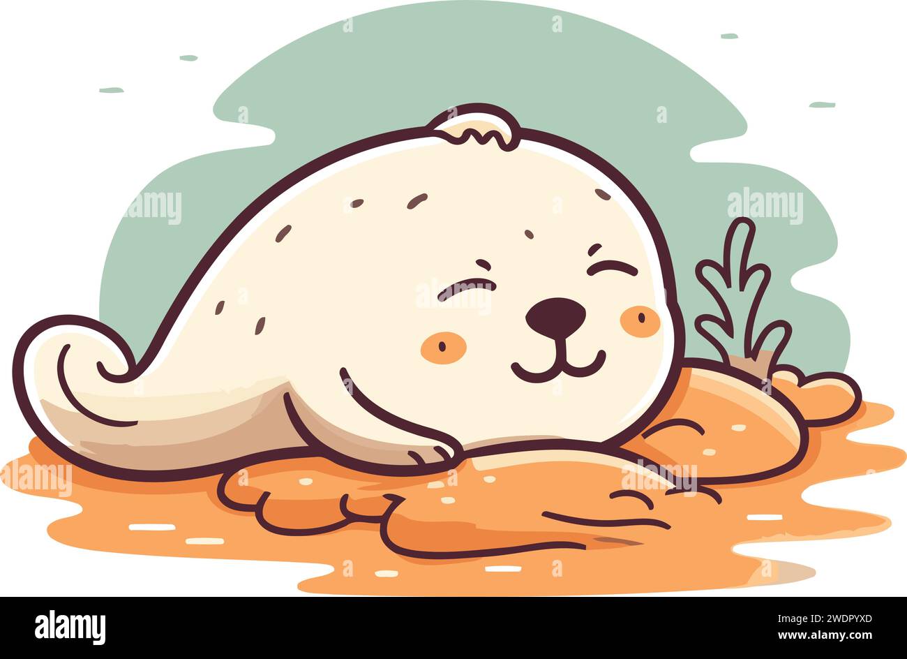 Cute seal sleeping on the sand. Vector illustration in cartoon style