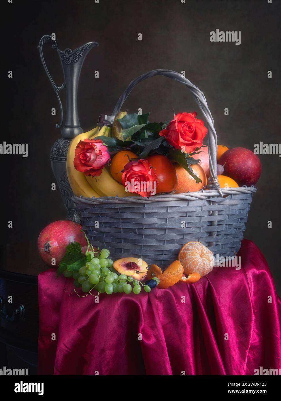 Still life with roses and fruits Stock Photo - Alamy
