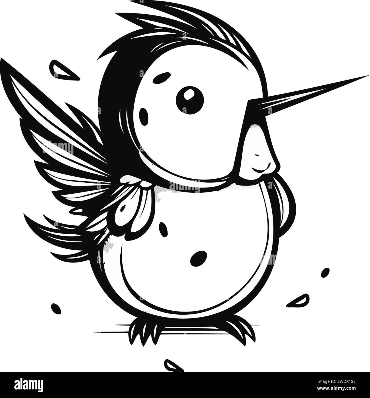 Black and white vector illustration of a cute cartoon woodpecker bird
