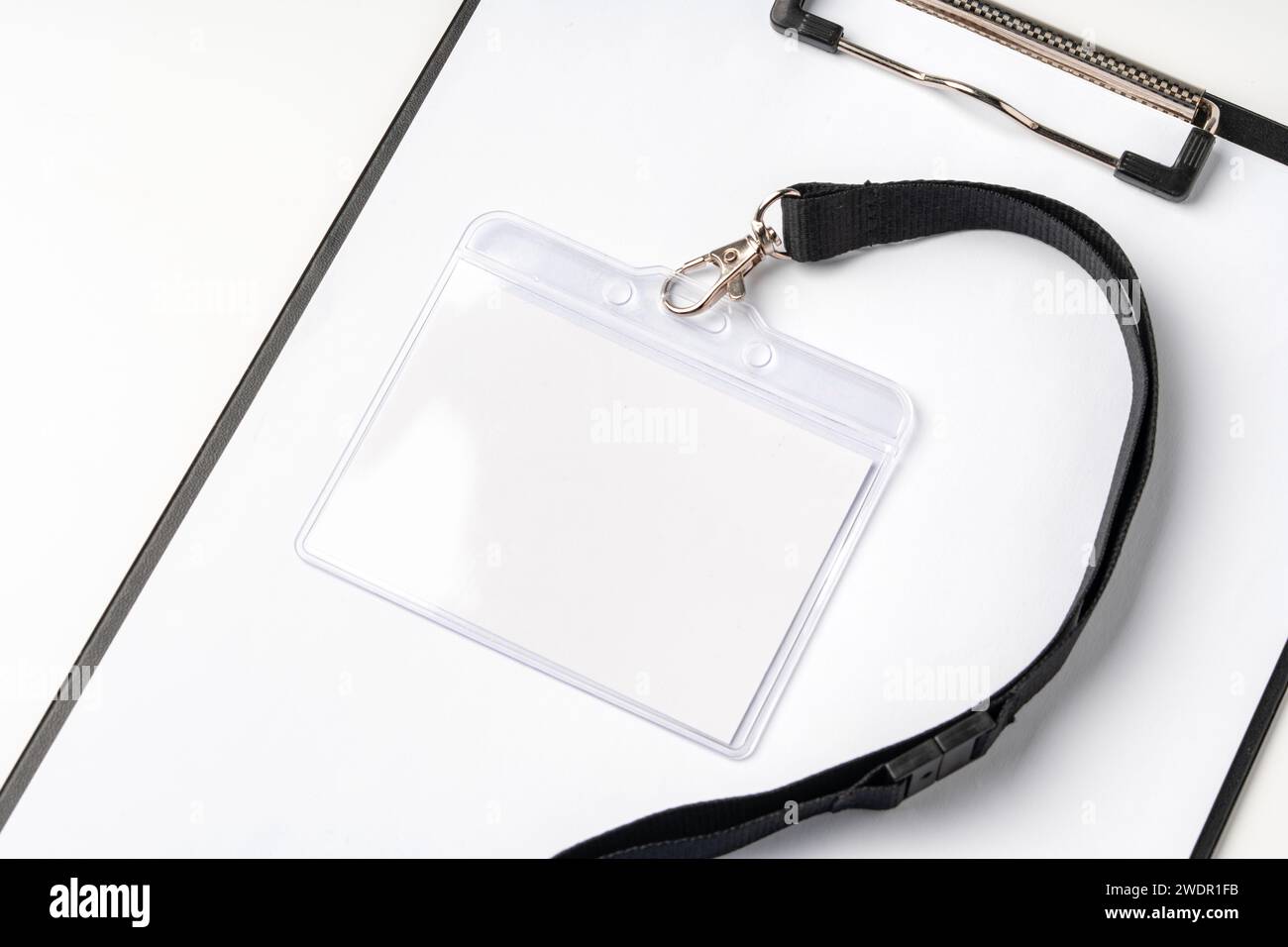 Blank badge card and clipboard on white background Stock Photo - Alamy