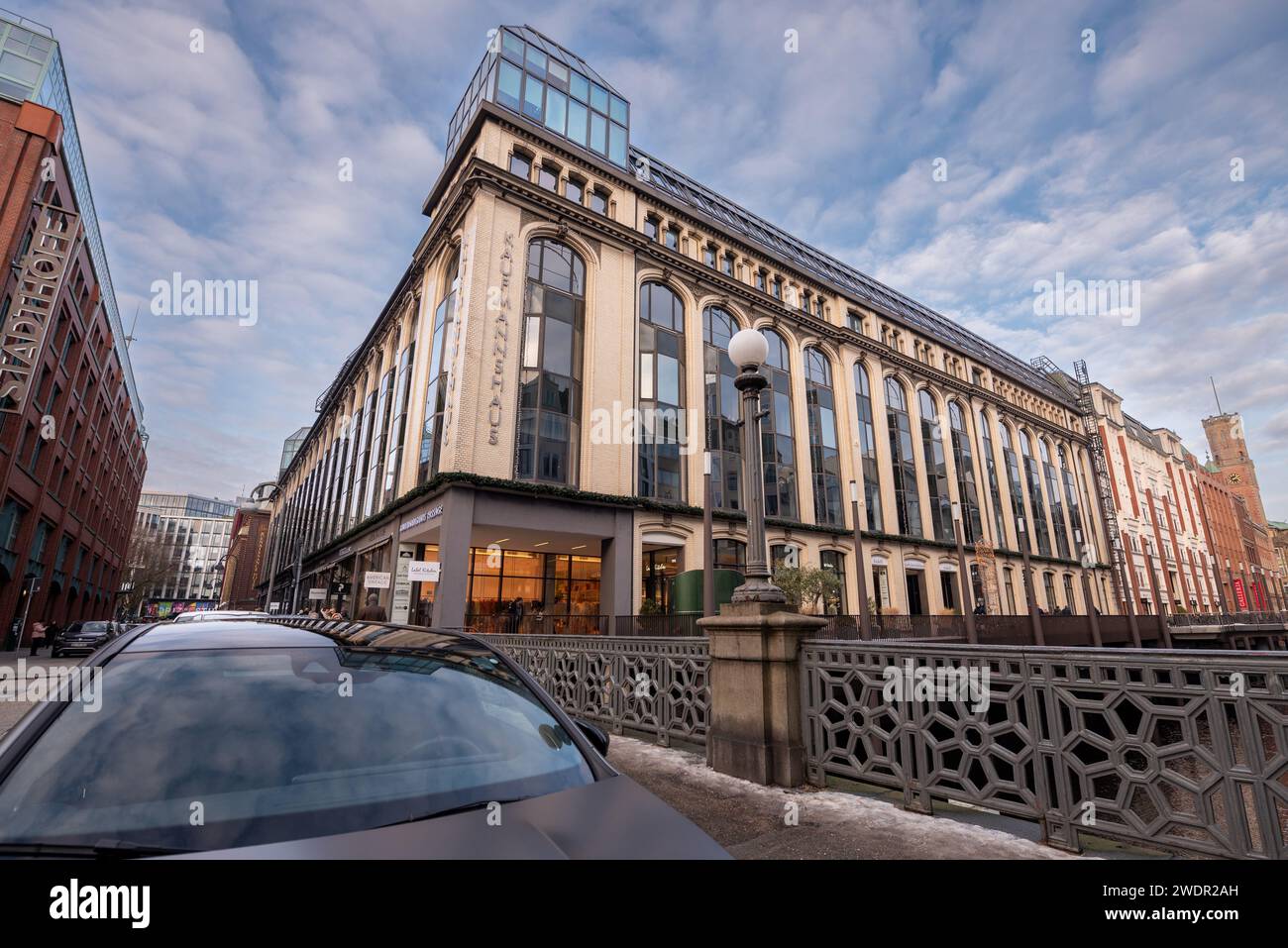 Hamburg, Germany, January 20, 2024 - Signa Prime Selection Commercial building 'Kaufmannshaus' on Bleichenfleet. Insolvency of Signa Holding 2023 Stock Photo