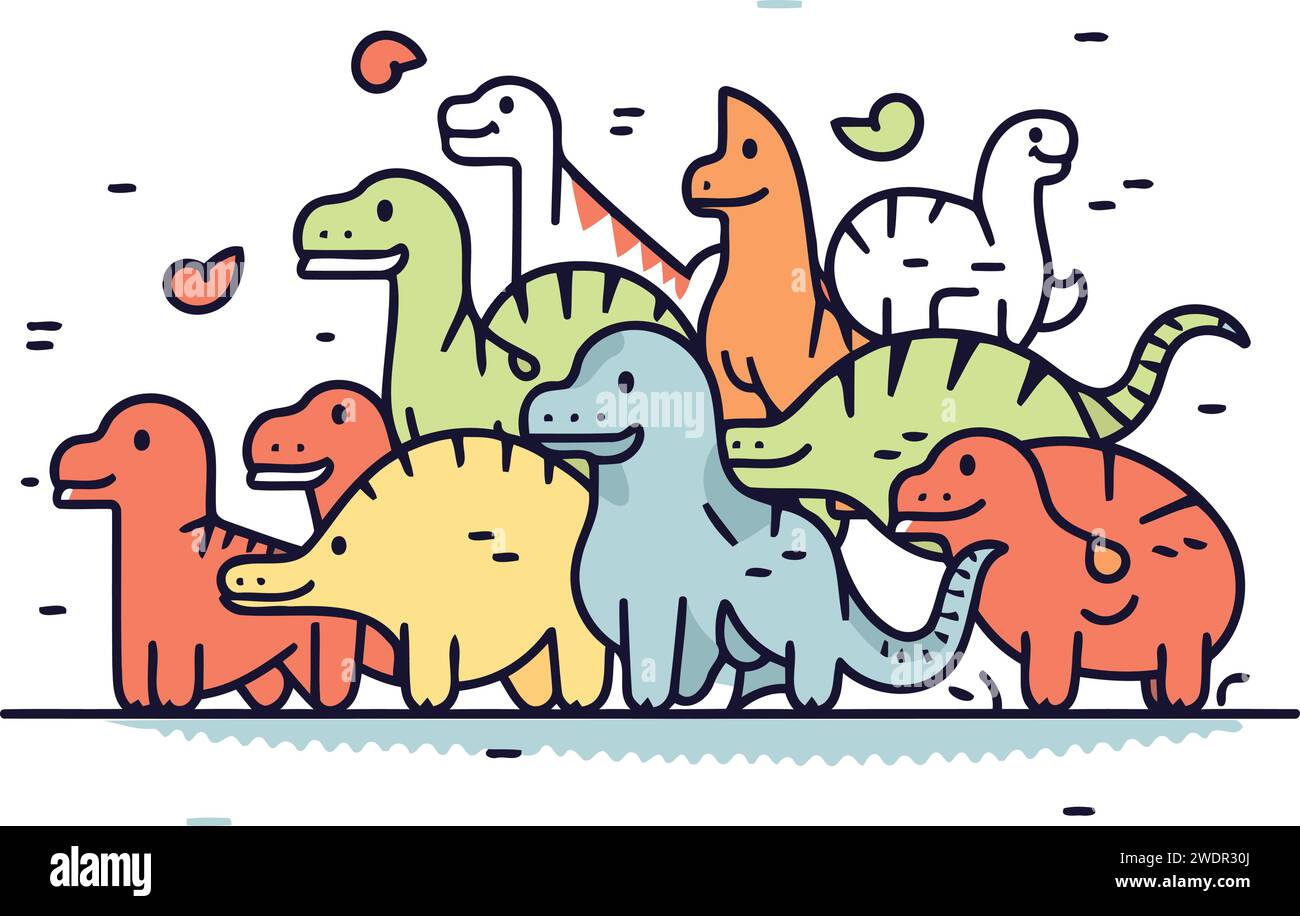 Cute dinosaurs. Hand drawn doodle vector illustration. Funny cartoon ...
