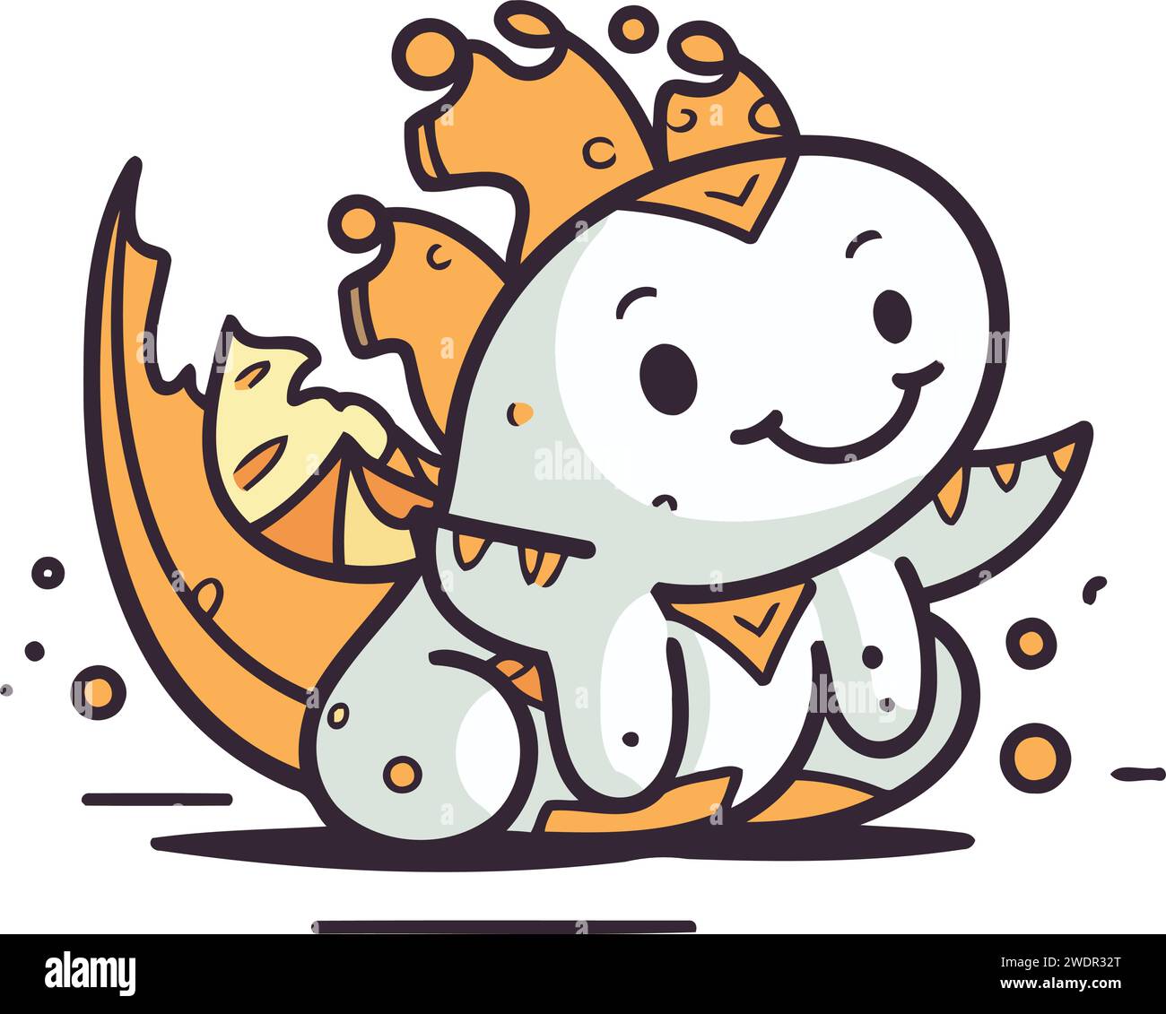 Cute cartoon dinosaur sitting on the ground. Vector illustration ...