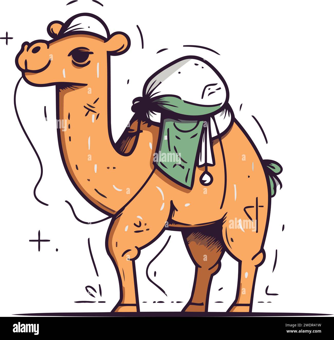 Camel in a hat and scarf. Vector illustration in cartoon style Stock