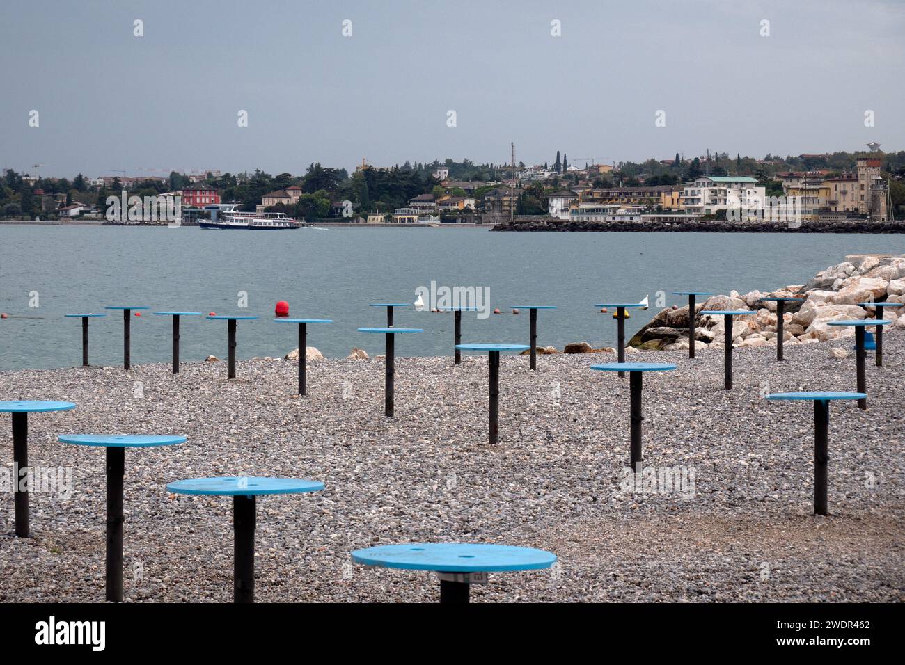 DESENZANO DEL GARDA, ITALY - SEPTEMBER 22, 2023:  Community area on the beach Stock Photo