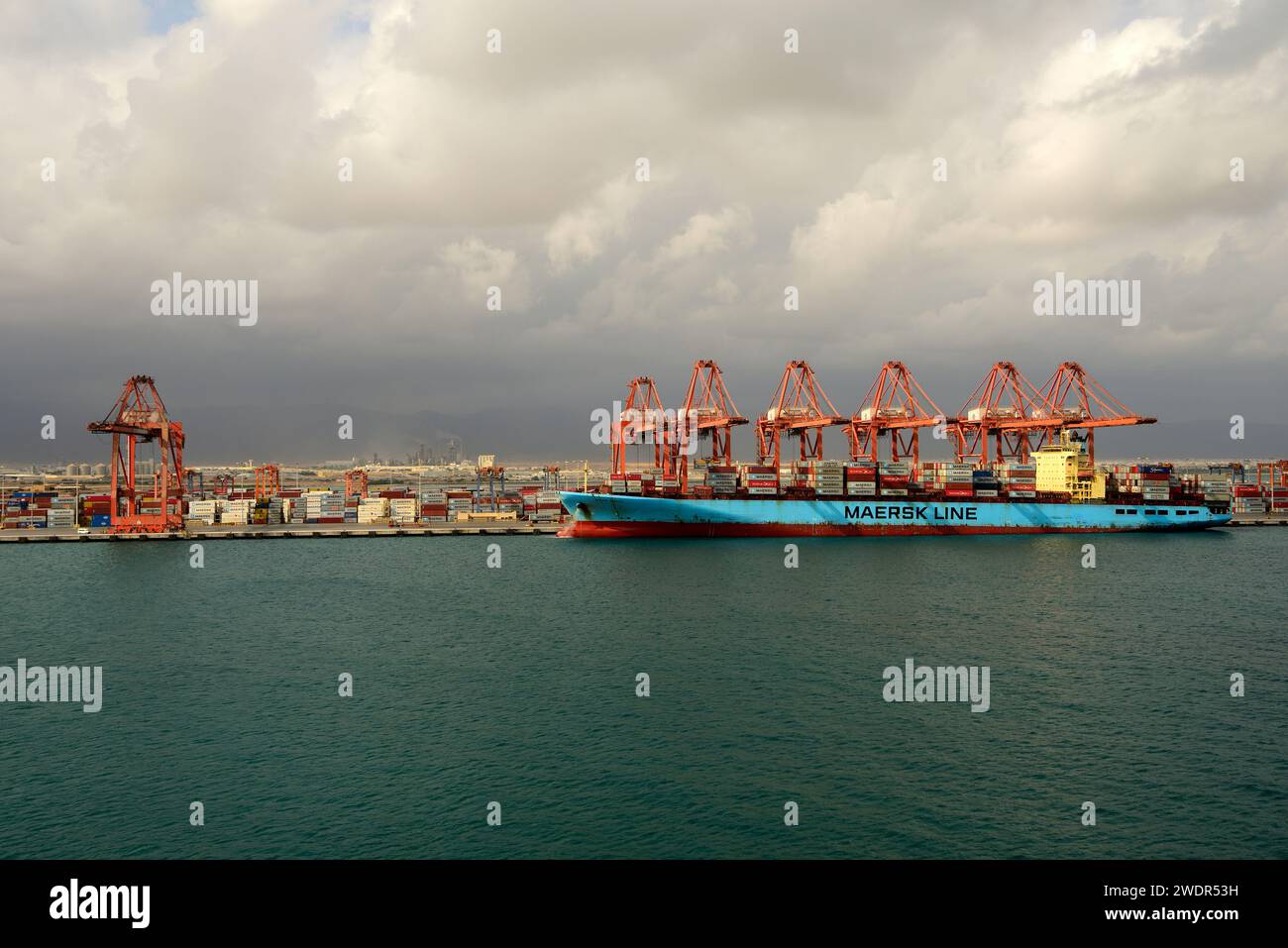 Containerport, cranes, Salalah, city, Oman Stock Photo