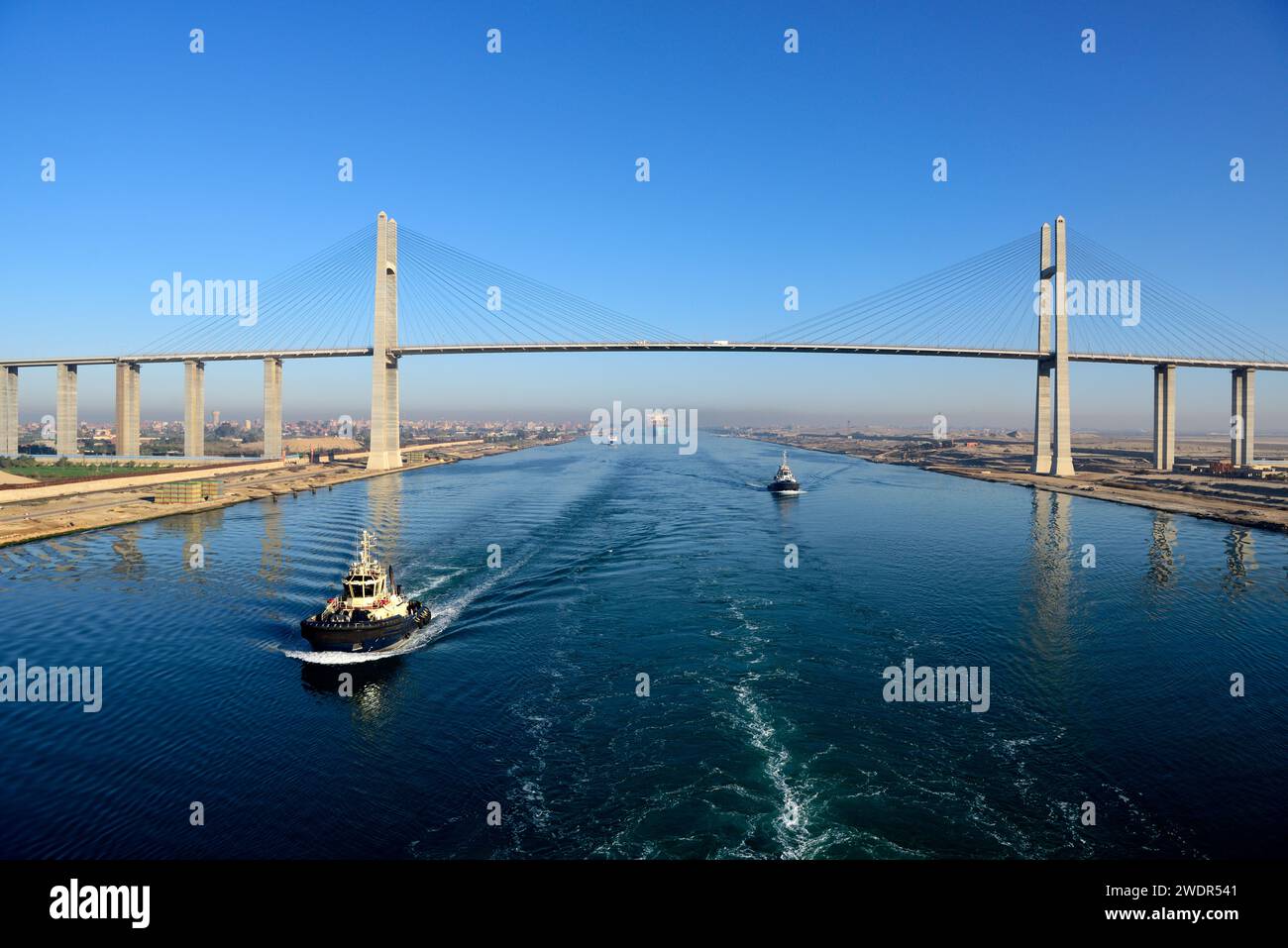 Suez Canal Bridge, desert landscape, near El Quantara, Suez Canal, Eypt Stock Photo