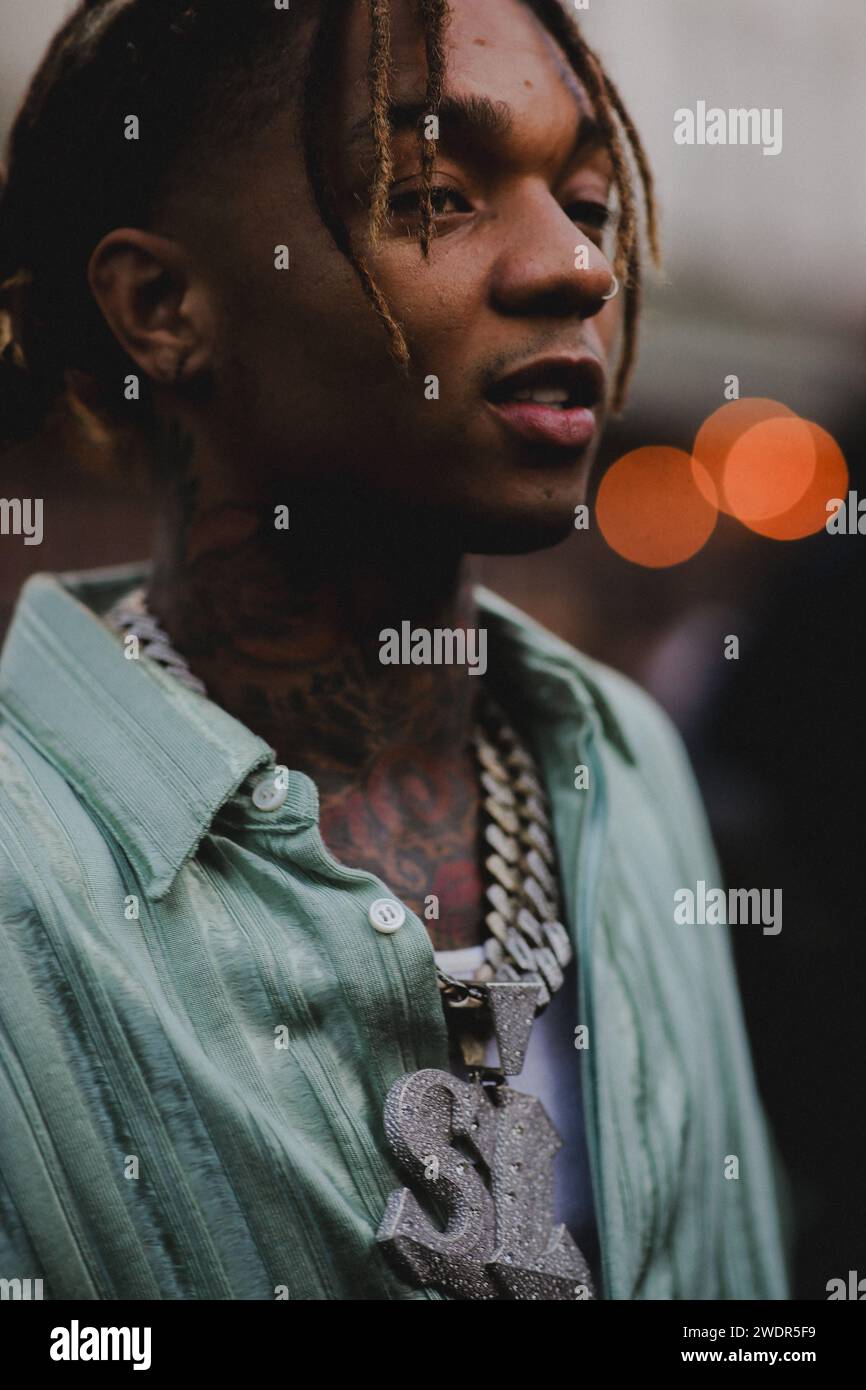 Paris, France. 18th Jan, 2024. Street style, Swae Lee arriving at Amiri