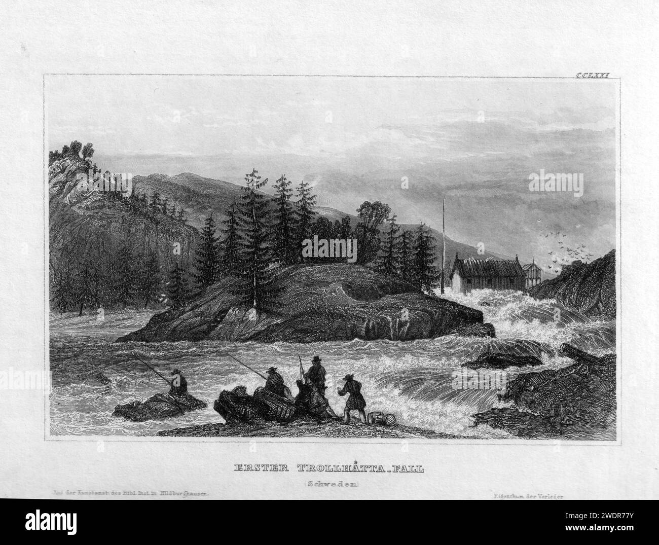 Erste Trollhatta Fall - Steel Engraving, HJ Meyers, Universum,1839 Stock Photo