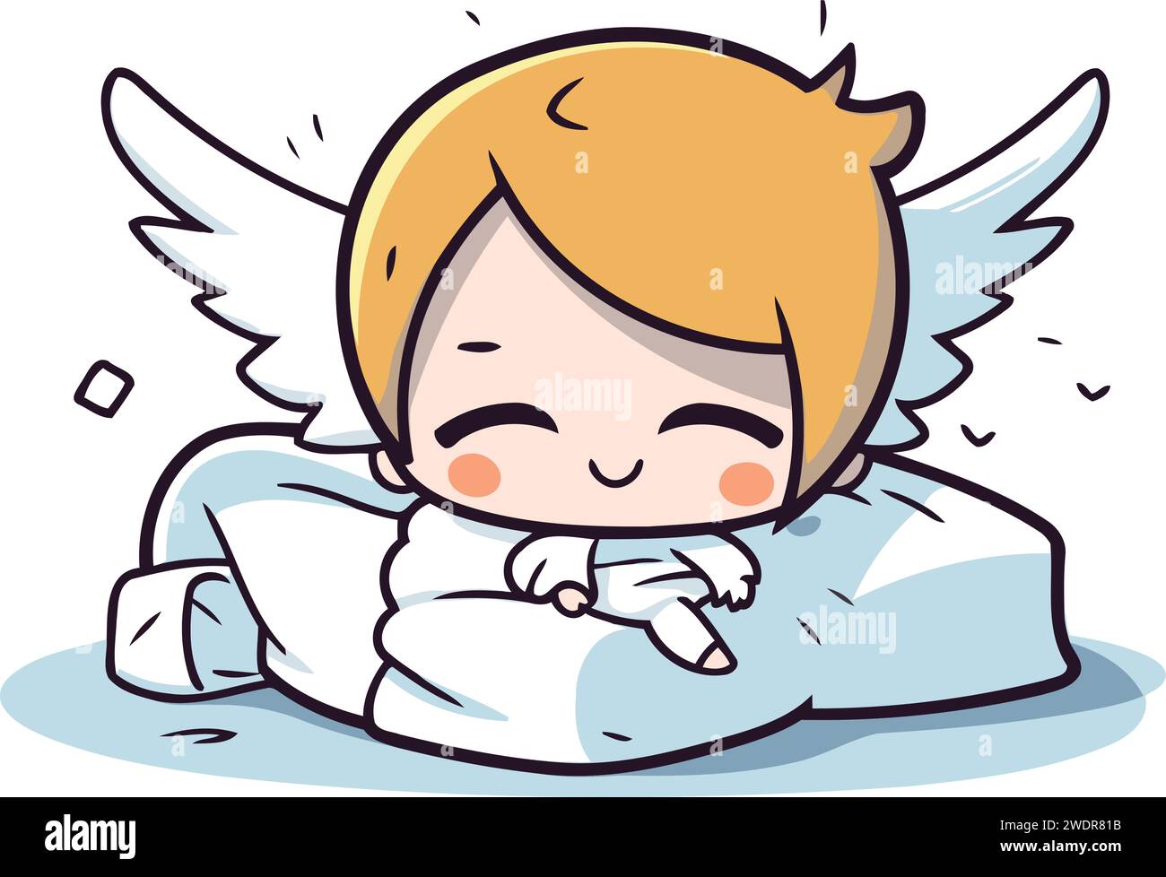 Cute angel boy sleeping on pillow. Vector clip art illustration Stock