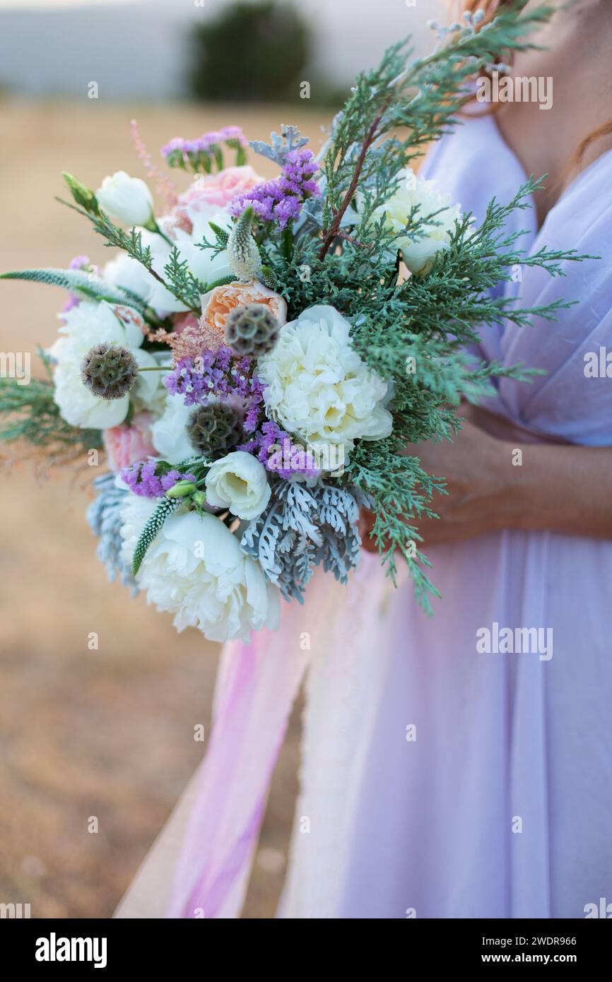gorgeous bridal bouquet with white peonies Stock Photo - Alamy