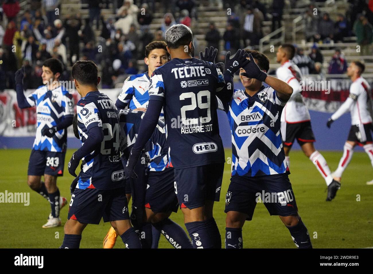 Non Exclusive: January 17, 2024,Dallas, Texas, USA: Members of Monterrey celebrate Rodrigo Aguirre Soto's goal during the friendly international socce Stock Photo