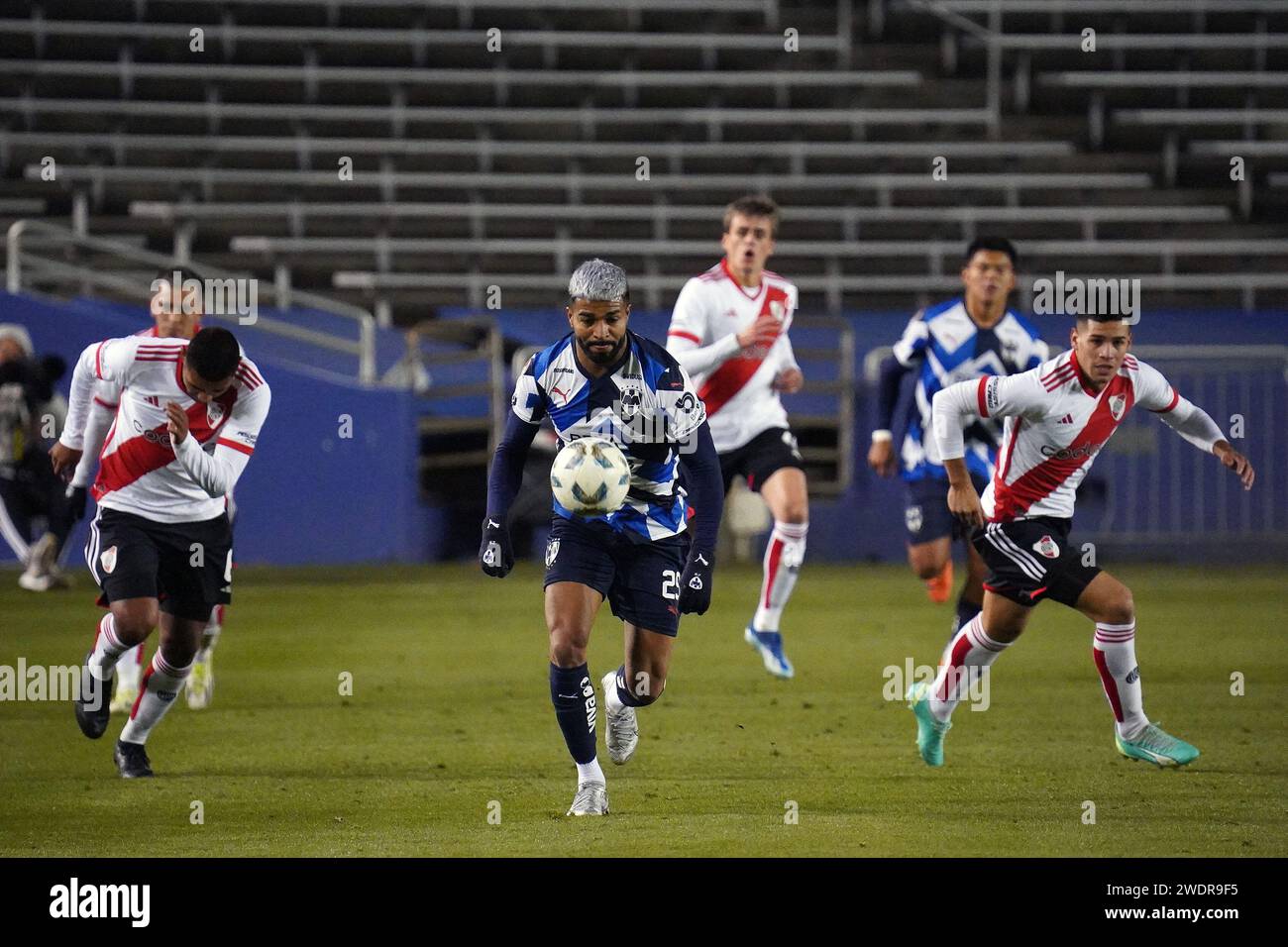 Non Exclusive: January 17, 2024,Dallas, Texas, USA: Monterrey forward Rodrigo Aguirre Soto (C)   in action during the friendly international soccer ga Stock Photo