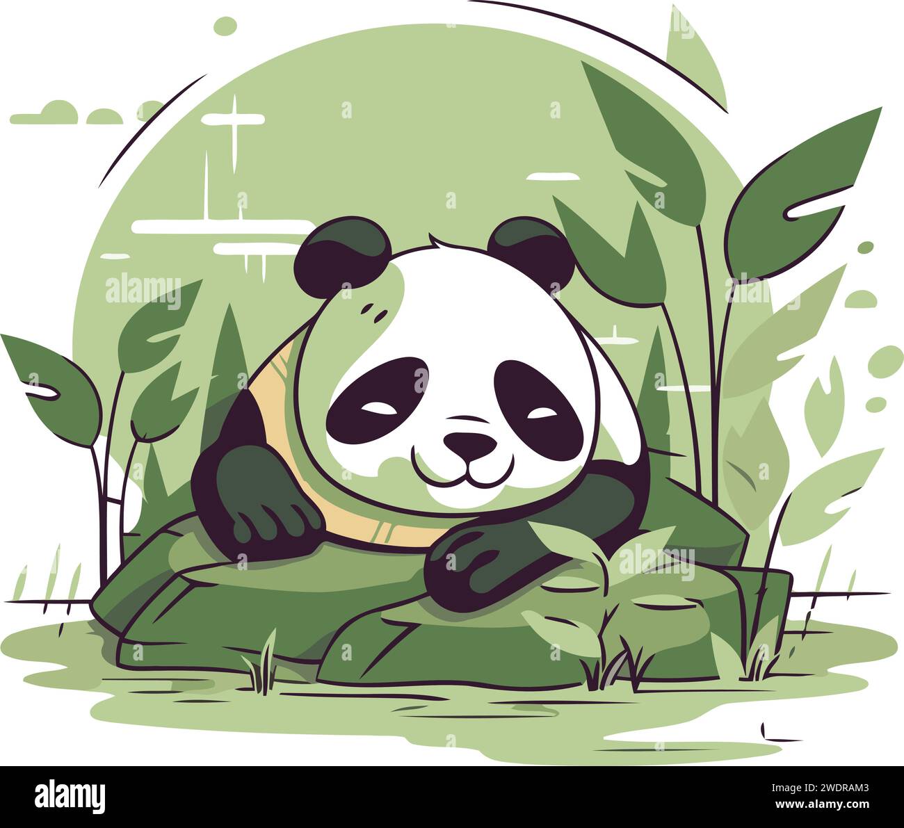 Cute panda sitting on the rock. Vector cartoon illustration Stock