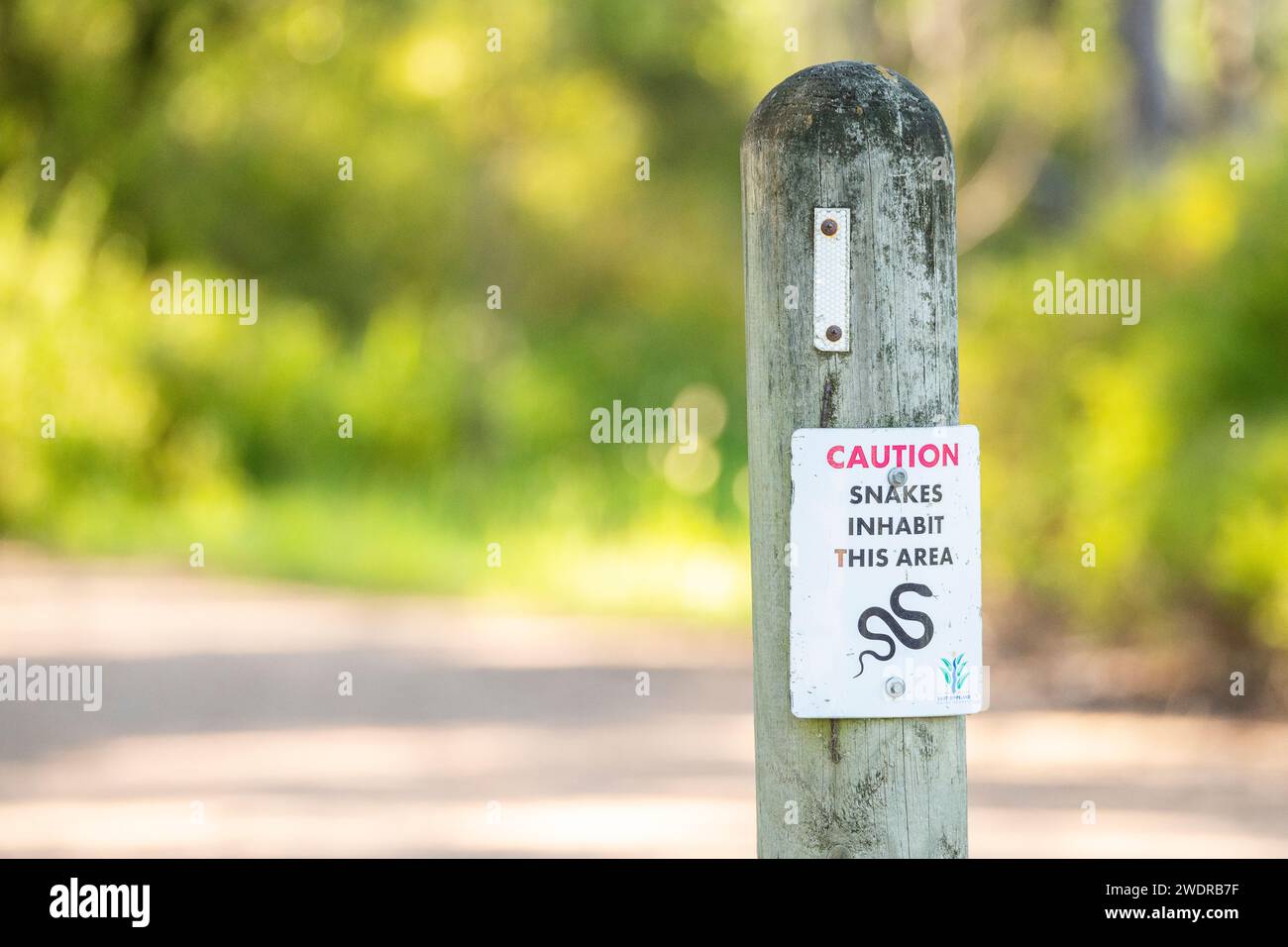 Beware the Serpents: Venomous Snake Warning on Australian Hiking Trail Stock Photo