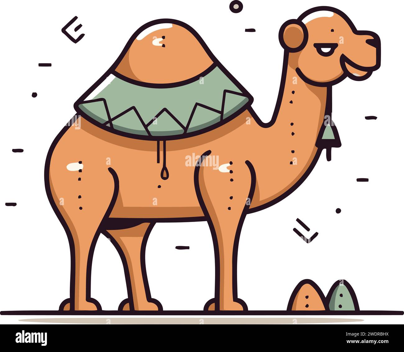 Camel in a hat and scarf. Vector illustration in flat style Stock