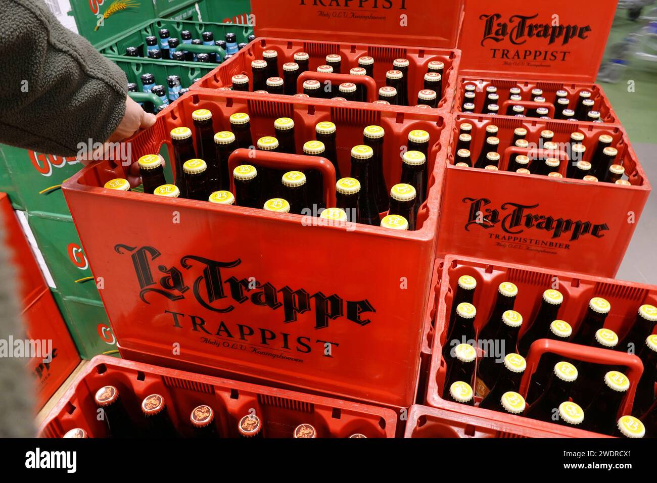 La Trappe beer crate in grocery Stock Photo