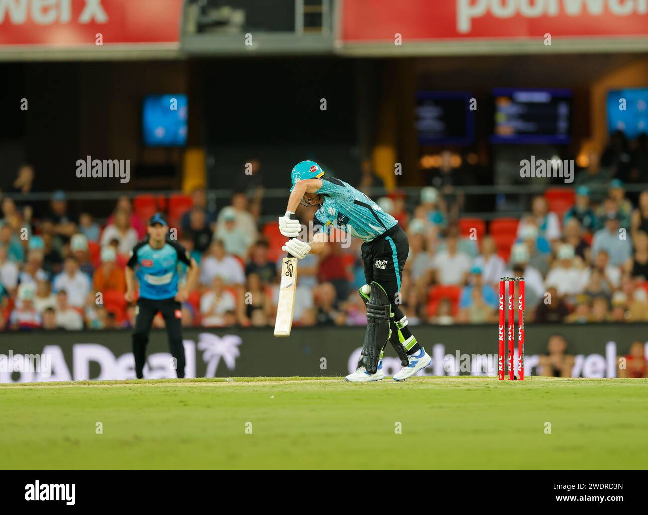 Gold Coast, Australia. 22nd Jan 2024. Lbw on Nathan McSweeney (38 Brisbane Heat) being reviewed by third umpire during the Big Bash League match between Brisbane Heat and Adelaide Strikers at the Heritage Bank Stadium. Credit: Matthew Starling / Alamy Live News Stock Photo