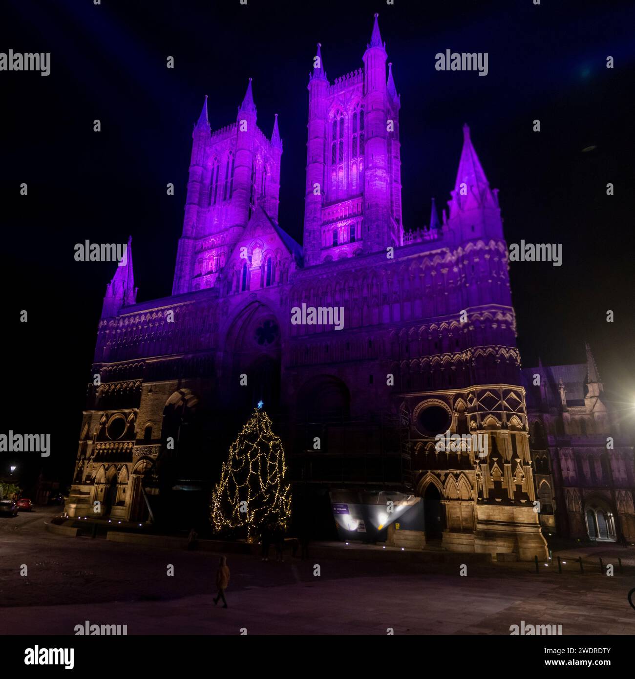 A nighttime view of Lincoln Cathedral, beautifully lit up, in Lincoln, Lincolnshire, UK Stock Photo