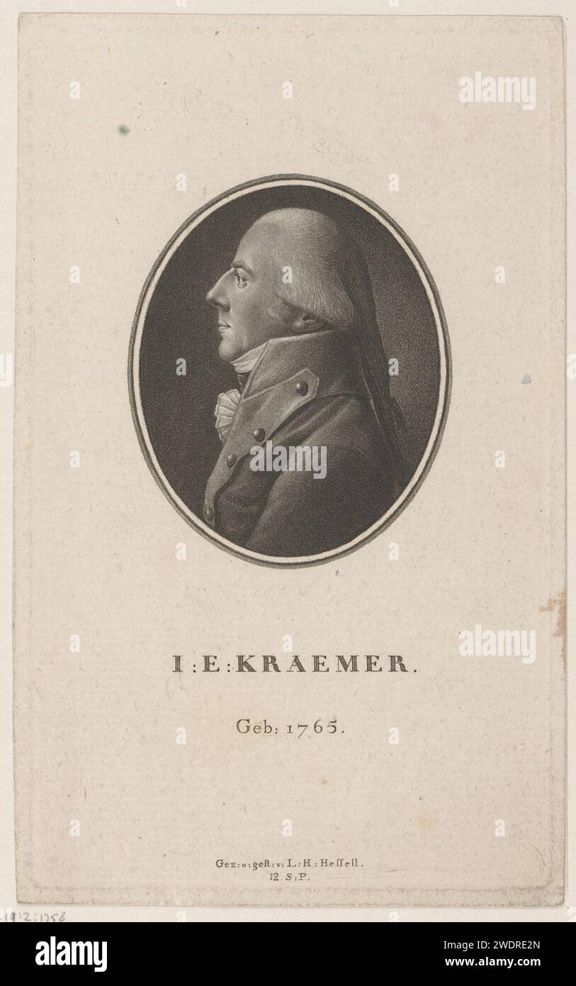 Portrait van Johann Erhard Kraemer, Leonhard Heinrich Hessell, 1767 - 1830 print   paper  historical persons Stock Photo