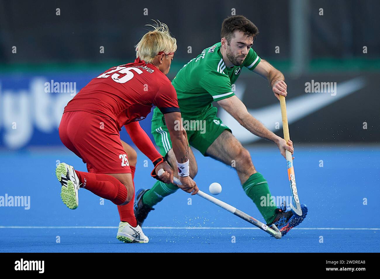 Valencia, Spain. 21st Jan, 2025. John McKee (R) of Ireland vies with