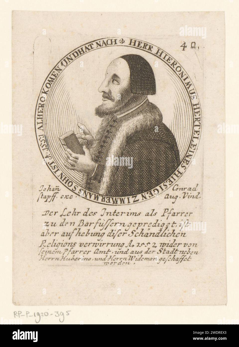 Portrait of Hieronymus Hertel, Anonymous, Johann Conrad Stapf (16th century), 1551 - c. 1600 print Numbered at the top right: 40. Augsburg paper engraving / etching historical persons Stock Photo